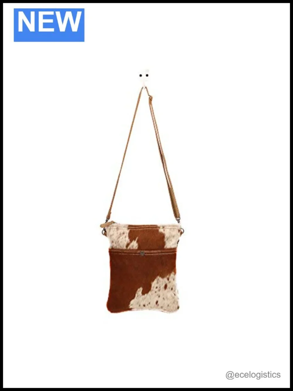 Cowhide Print Crossbody Bag with Genuine Leather Strap, Western Purse